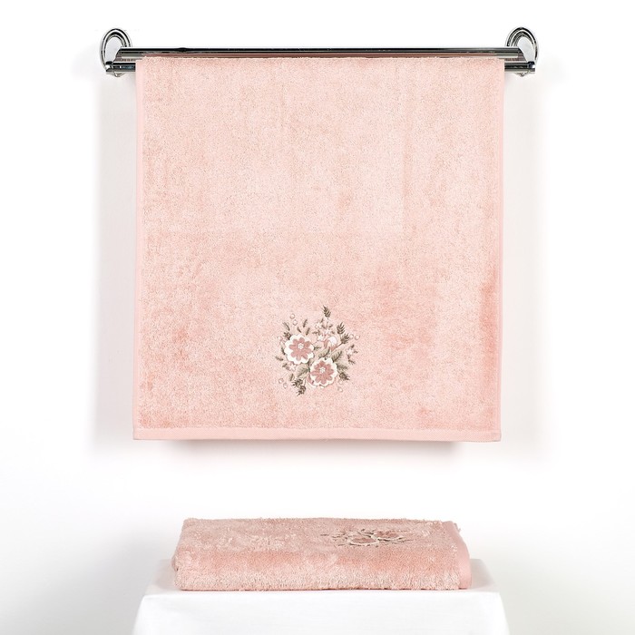 КМП в коробке SIKEL 3д с вышивкой 50х90/70х140 2 пр. FLORIDA пудра бамбук 440г/м2