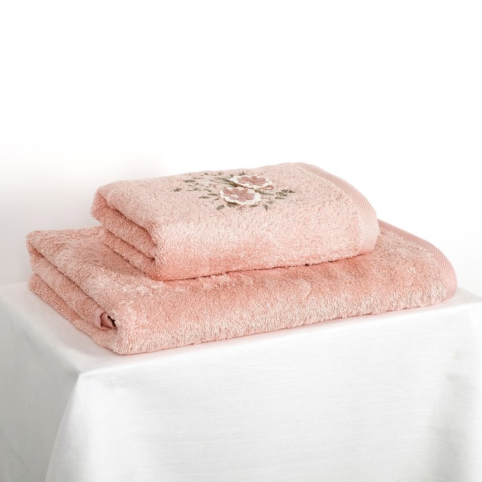 КМП в коробке SIKEL 3д с вышивкой 50х90/70х140 2 пр. FLORIDA пудра бамбук 440г/м2