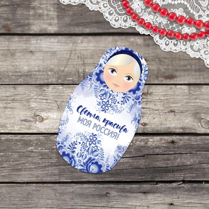 Открытка матрёшка мини «Гжель» 7,5 х 10,5 см