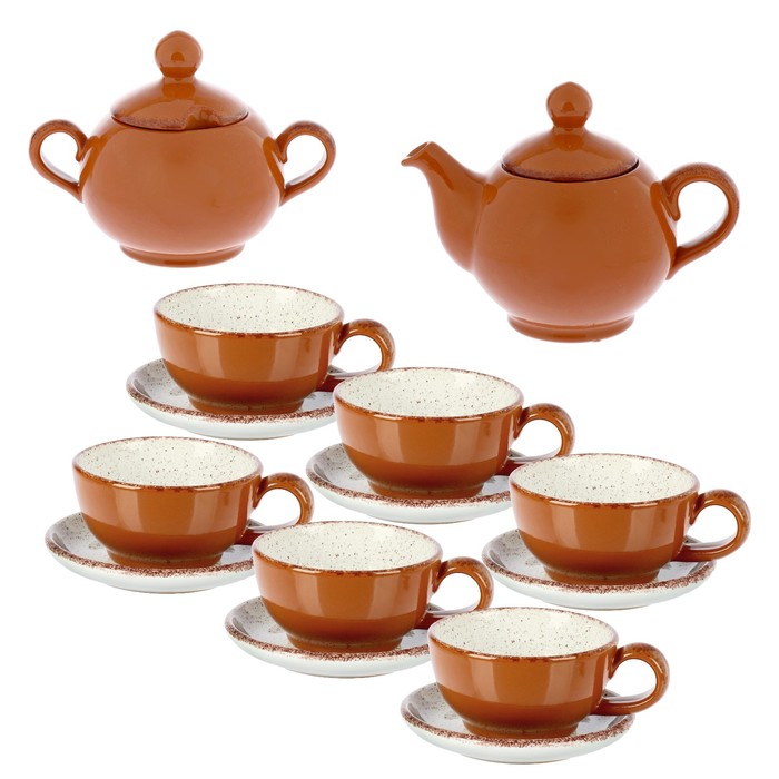 Набор для чая, 14 предметов: чайник 500 мл, сахарница, 6 чашек, 6 блюдец, цвет коричневый