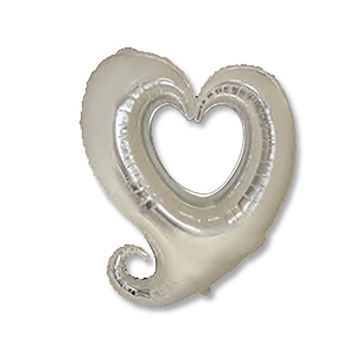 Шар фольгированный 32" Сердце Вензель серебряный Silver FM
