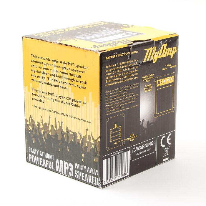 Портативная колонка MyAmp, разъем 3.5 jack, питание от USB/3 батарейки АА