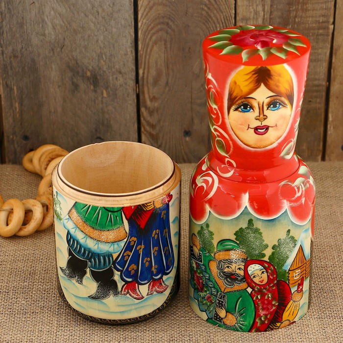 Штоф «Девушка», красный платок, длинное горло, гуляния, 0,8 л, 42 см