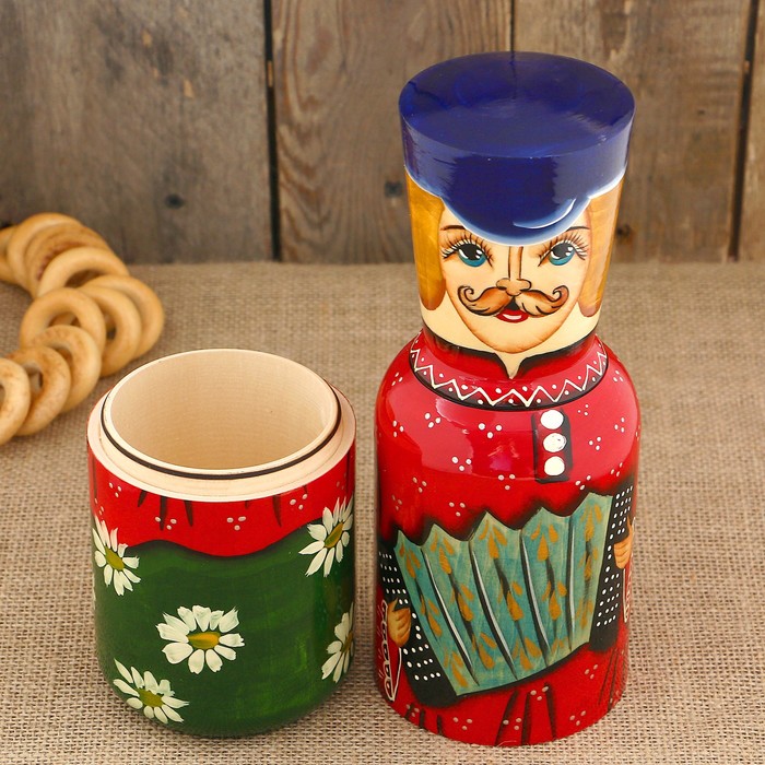 Штоф «Купец с баяном», синяя кепка 0,5 л, 33 см