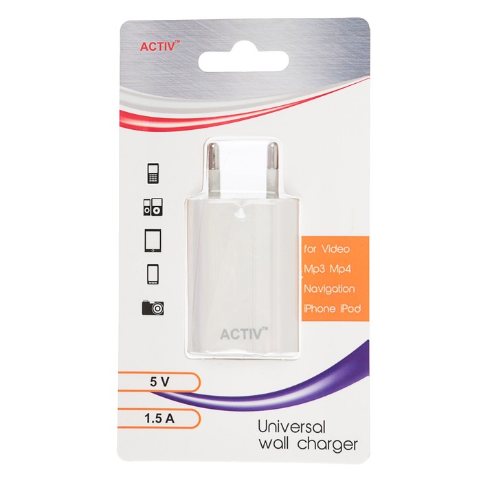 Сетевое зарядное устройство универсальное, USB, 1,5А, белое