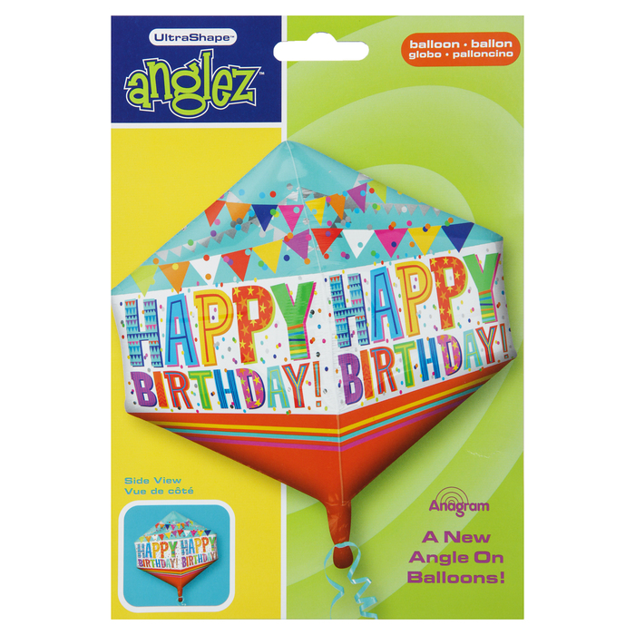 Шар фольгированный 3D ЦИРКОН 17" С днем рождения Гирлянды" АГ