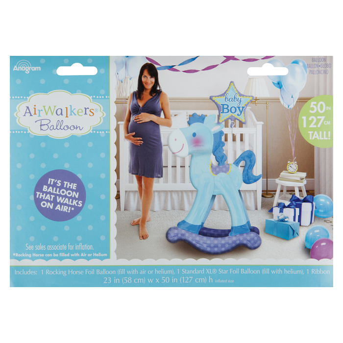 Шар фольгированный 28" Ходячий "Лошадка качалка голубая" АГ