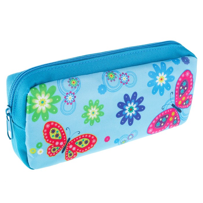 Пенал мягкий 1 отделение, объемный 90х200х40 мм "Бабочки на голубом"