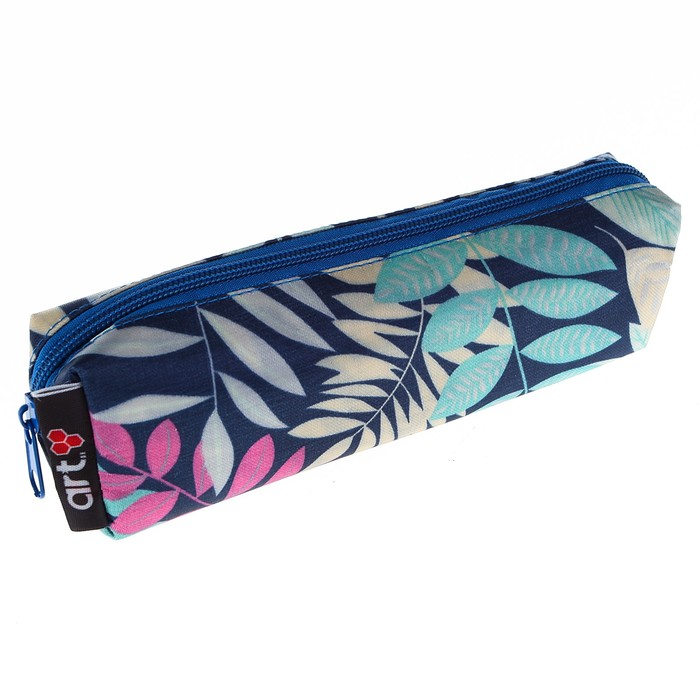 Пенал мягкий 1 отделение, средний, ткань 55х195 мм "Листочки сатин"
