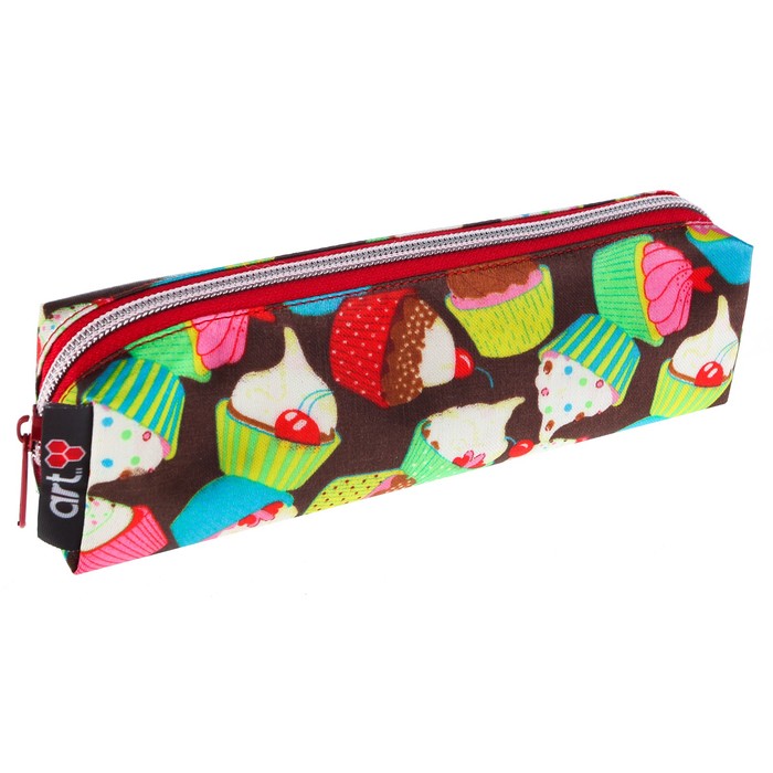 Пенал мягкий 1 отделение, средний, ткань 55х195 мм "Пироженки коричневые сатин"