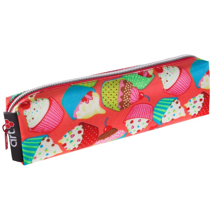 Пенал мягкий 1 отделение, средний, ткань 55х195 мм "Пироженки розовые сатин"