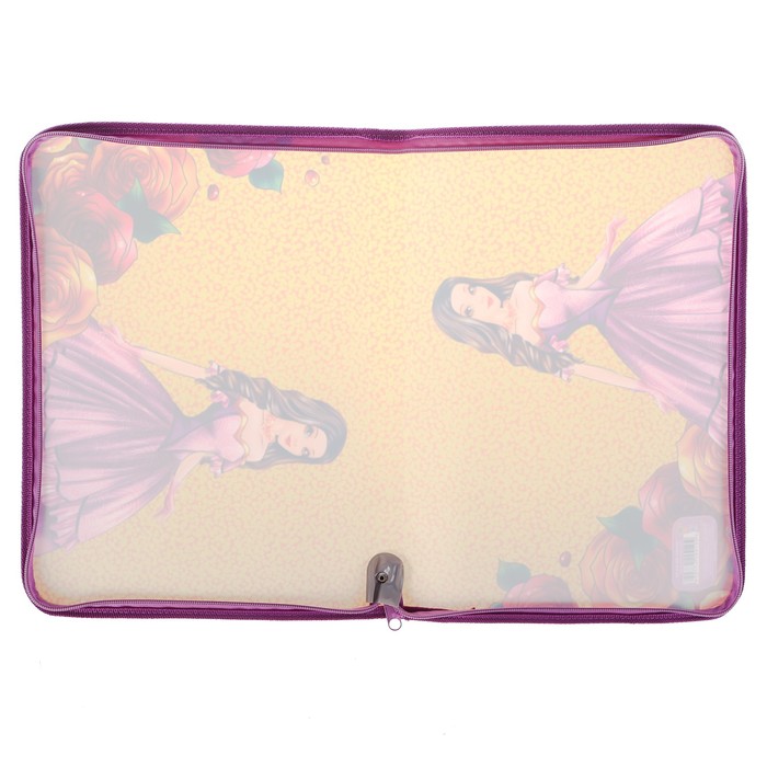 Папка для тетрадей А4, молния вокруг, пластиковая «Принцесса и розы»