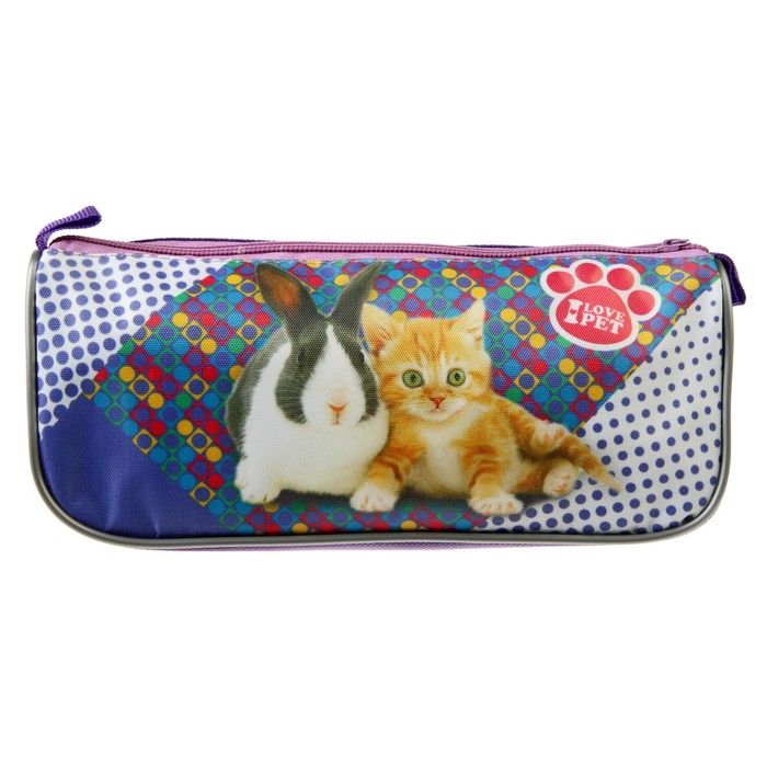 Пенал мягкий 1 отделение, объемный 105x220x65 мм, Премиум "Мохнатые друзья"