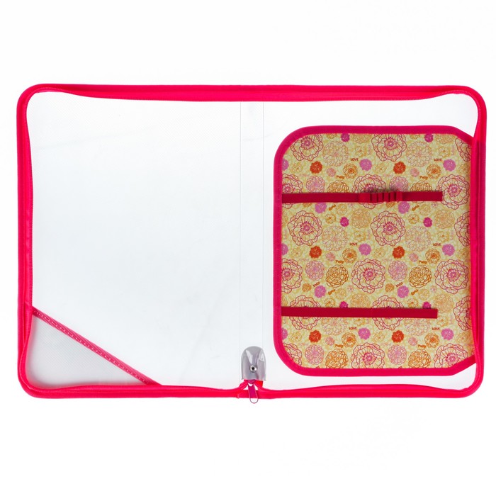 Папка для труда А4, молния вокруг, откидная планка, пластиковая "Цветы"