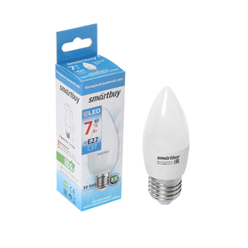 Лампа cветодиодная Smartbuy, C37, E27, 7 Вт, 6000 К, холодный белый свет