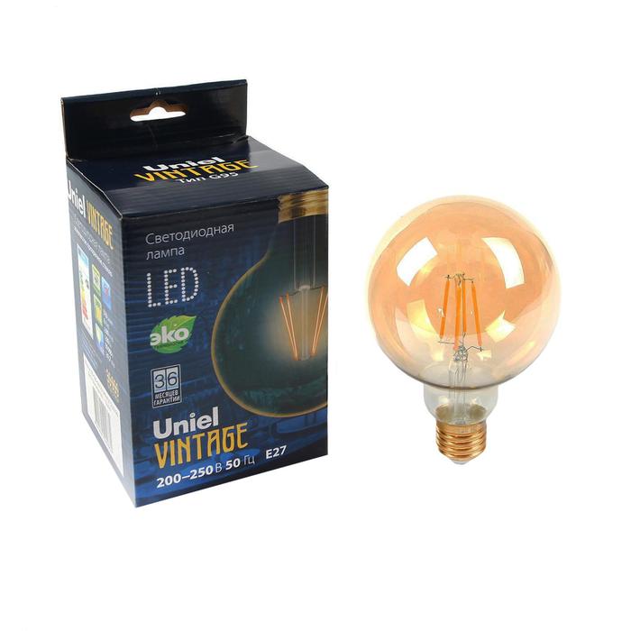 Лампа светодиодная Uniel Vintage, G95, E27, 6 Вт, 230 В, шар, золотистая колба