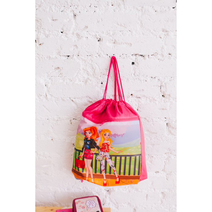 Мешок для обуви с карманом 415х340 мм, светоотражающая полоса «Красотки»