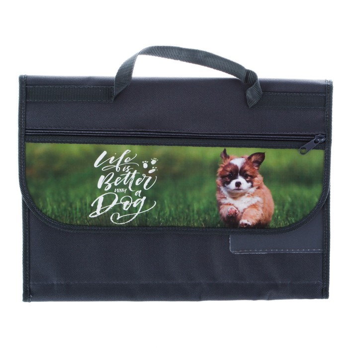 Папка для труда А4 с ручками, текстиль, раскладная на липучке "Дружок"