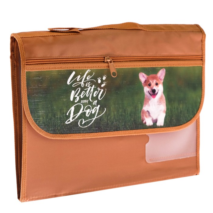 Папка для труда А4 с ручками, текстиль, раскладная на липучке "Дружок"