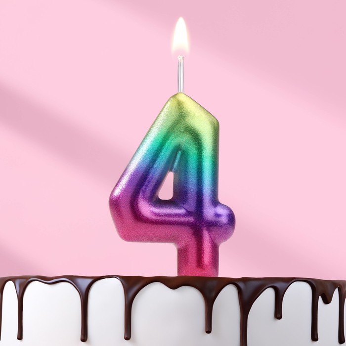 Свеча в торт Акварель, цифра 4, 5,5 см свеча в торт акварель цифра 5 6 см
