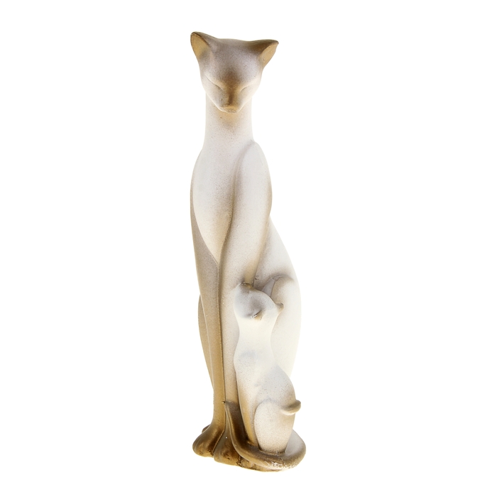 Сувенир "Кошка Багира с ребёнком" малая сидячая новая, белая- бронза