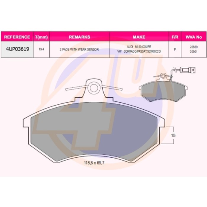 Колодки тормозные 4U 4UP03619