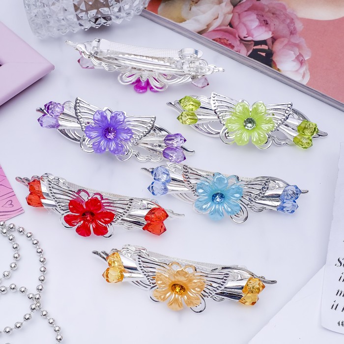 Заколка-автомат "Астра" цветок, микс