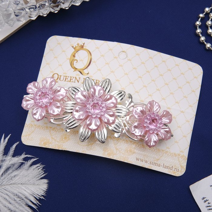 Заколка-автомат "Астра", три цветка, микс