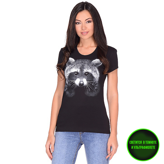 Футболка женская, светящийся рисунок 35-1730, цвет чёрный, р-р 40 (XS), рост 168