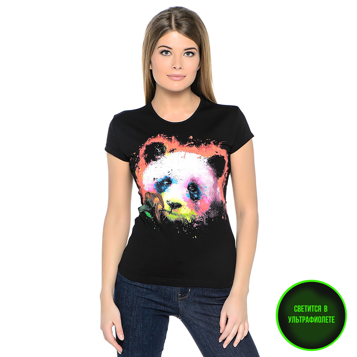 Футболка женская, светящийся рисунок 35-1667, цвет чёрный, р-р 40 (XS), рост 168