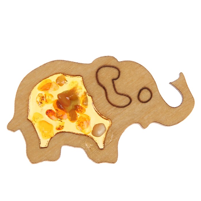 Магнит дерево с янтарем "Слон" 5,2х3,5 см