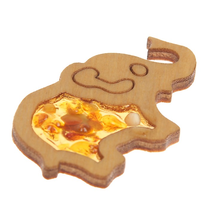 Магнит дерево с янтарем "Слон" 5,2х3,5 см