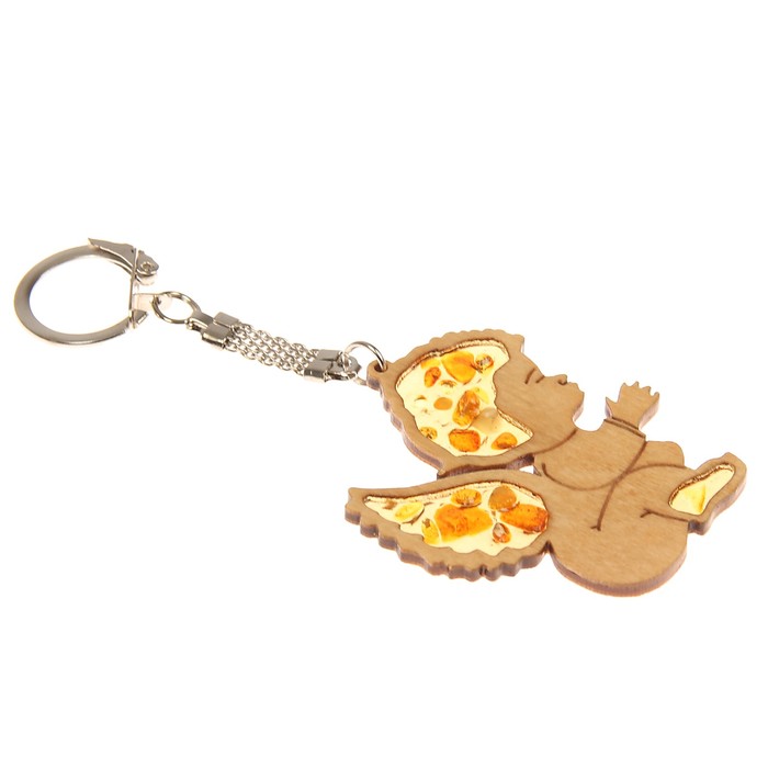 Брелок дерево с янтарем "Ангелок" 6х5 см