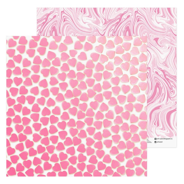 Бумага для скрапбукинга "Розовые сердечки", 30,5 х 30,5 см 180 г/м