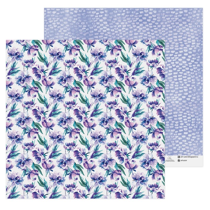 Бумага для скрапбукинга «Фиолетовые цветы", 30,5 х 30,5 см, 180 г/м