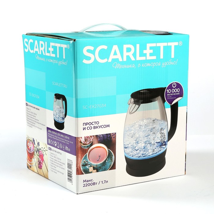 Чайник электрический Scarlett SC-EK27G34, 2200 Вт, 1.7 л, черный
