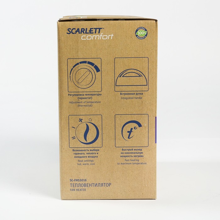 Тепловентилятор Scarlett SC-FH53016, 2000 Вт, вентиляция без нагрева, белый