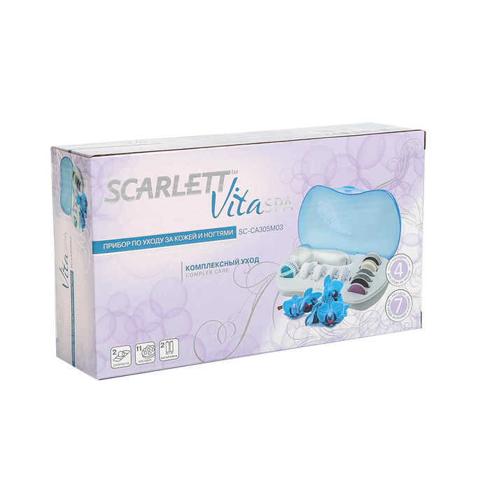 Прибор по уходу за лицом, руками и ногами Scarlett SC-CA305M03, 11 насадок, голубой