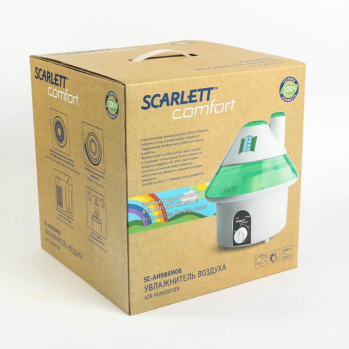 Увлажнитель воздуха Scarlett SC-AH986M06, ультразвуковой, 30 Вт, 4.5 л, белый/зелёный