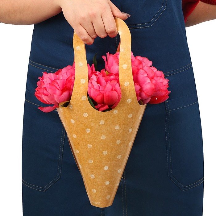 Пакет–конус с бумажными ручками «Белый горошек», 15 × 38 см