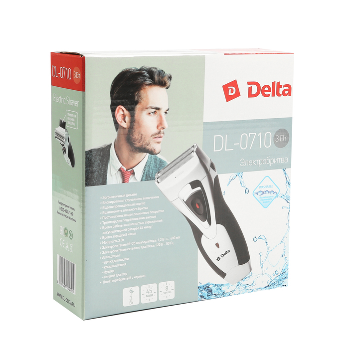 Электробритва DELTA DL-0710, 3 Вт, сеточная, серебристая с чёрным