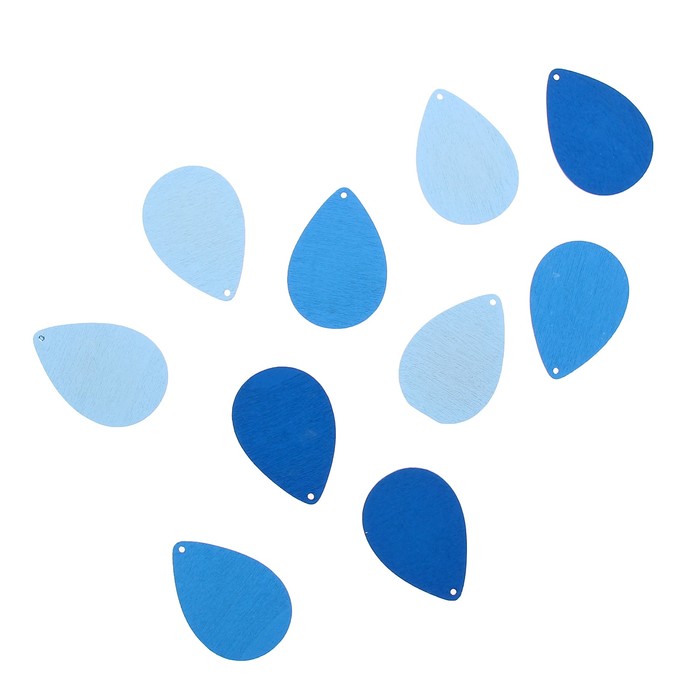 Подвеска деревянная для декора "Капелька" синий/голубой 5х3,5 см