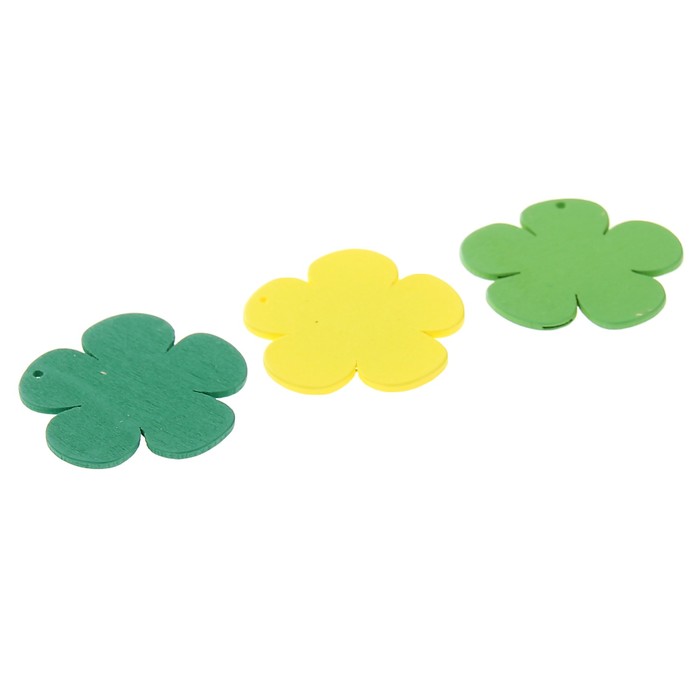 Подвеска деревянная для декора "Цветок" зелёный/жёлтый, d=4 см