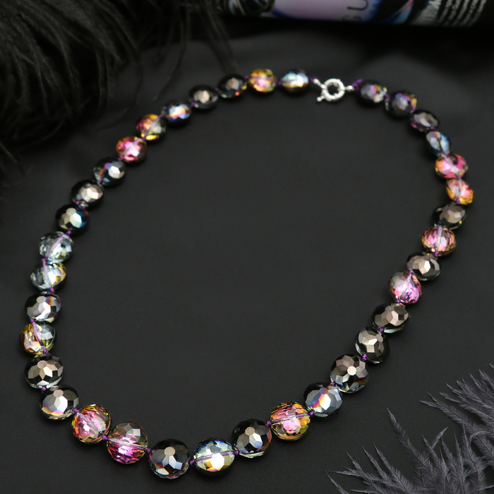 Бусы стеклянные "Лепёшка гранёная", цветные, тёмные,60см