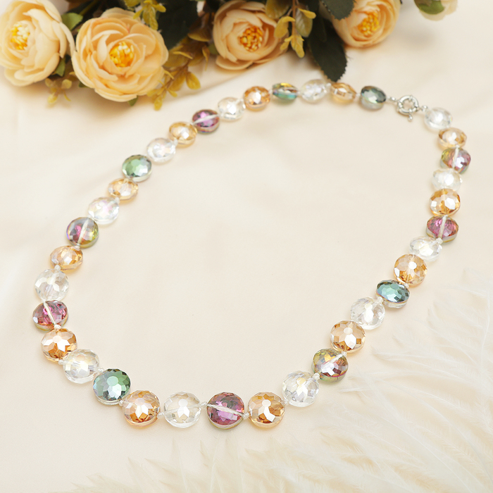 Бусы стеклянные "Лепёшка гранёная", цветные, 60см