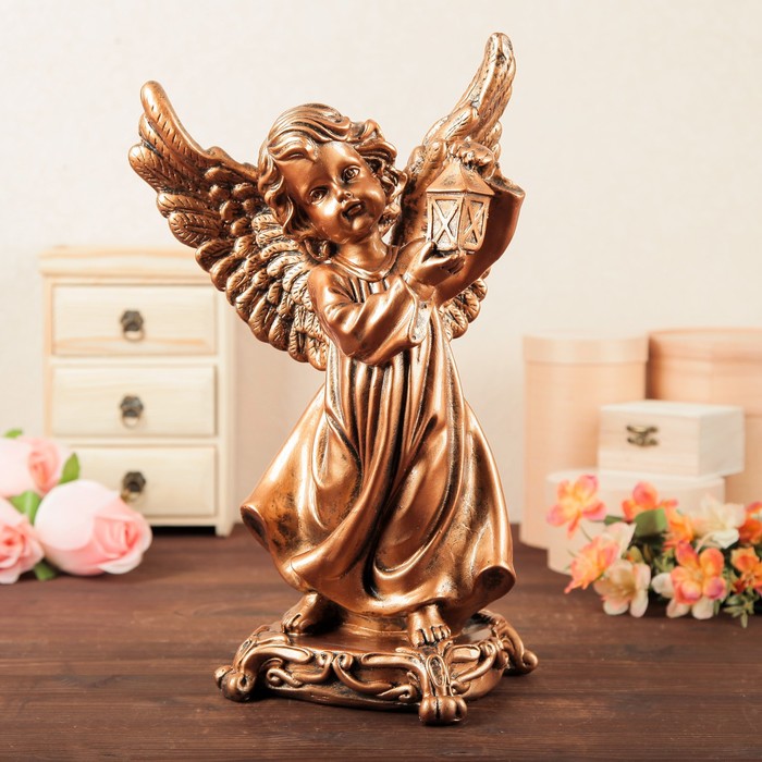 Статуэтка "Ангел с фонарем" цвет бронзовый