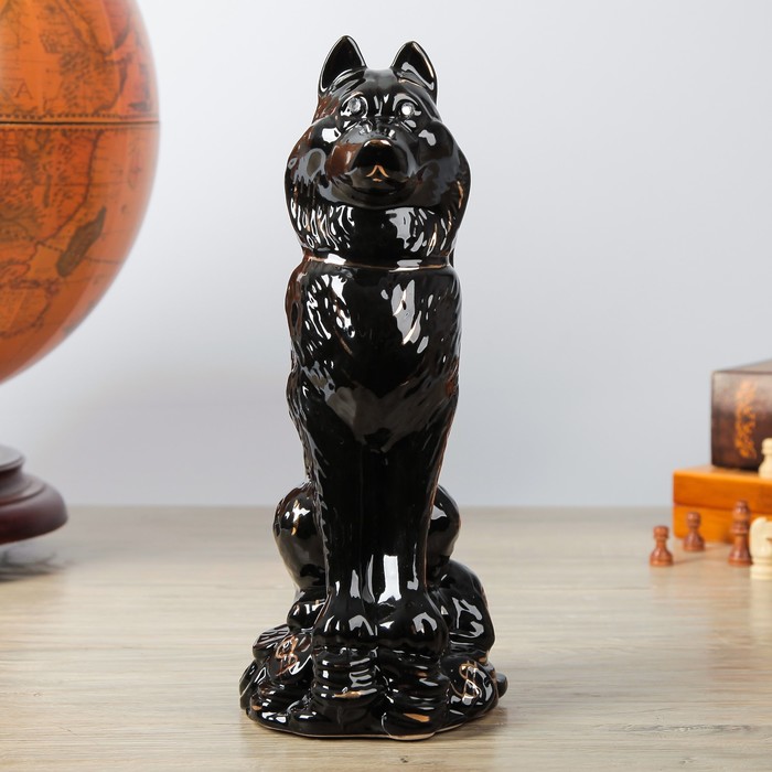 Копилка "Собака Хаски на монетах "  глянец чёрный