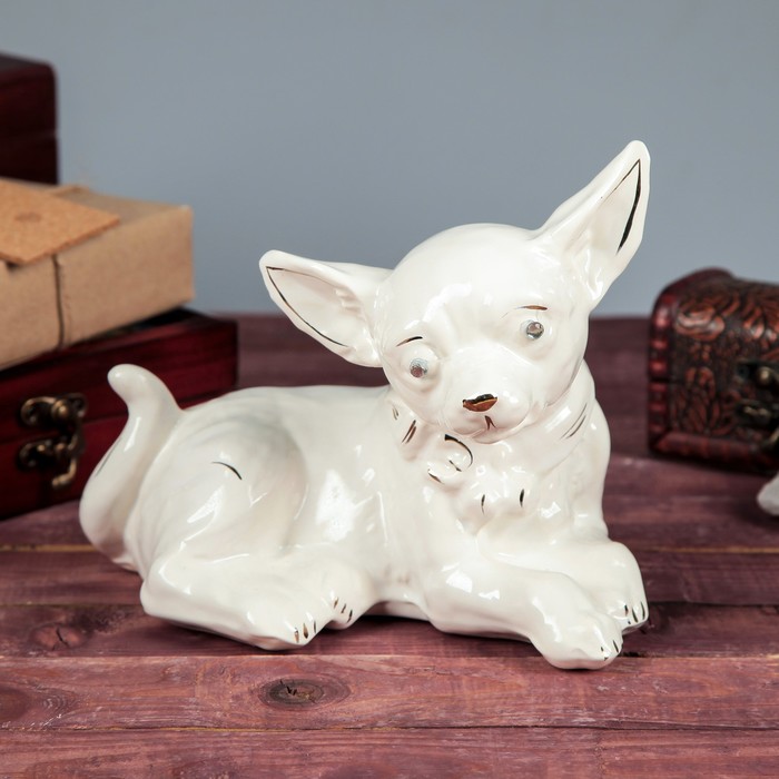 Копилка "Собака Чихуахуа", лежачий, глянец, белый