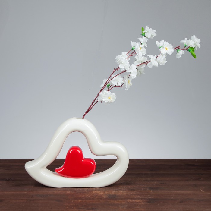 Ваза "Сердце в сердце" бело-красное