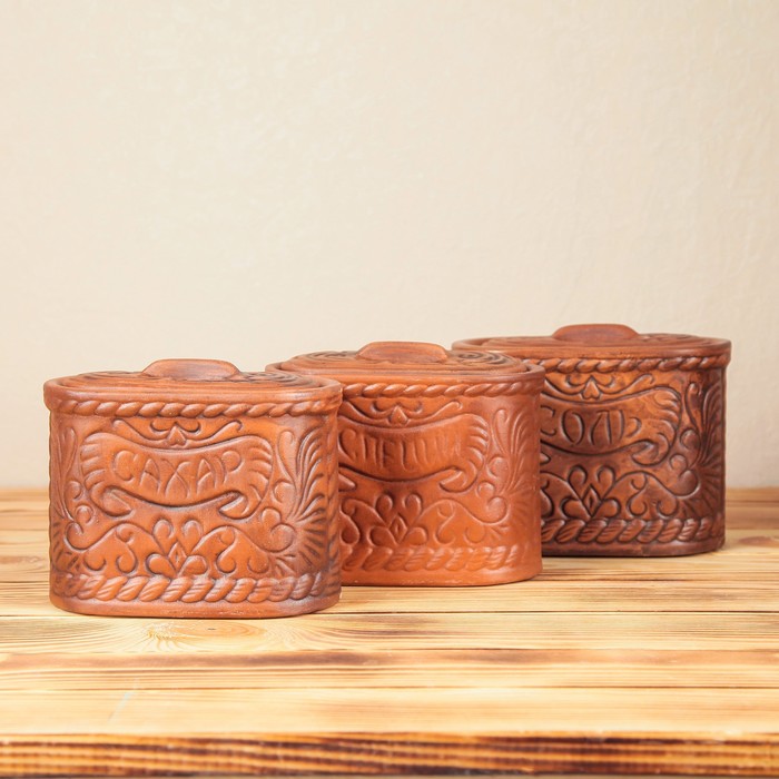 Набор для специй "Береста" 3 предмета по 600 мл, красная глина